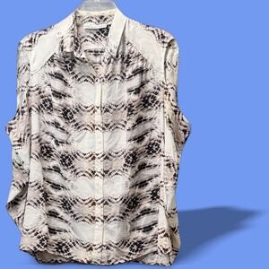 Chelsea Flower Sleeveless Blouse Silk Snakeskin Animal Print Button XS Tan